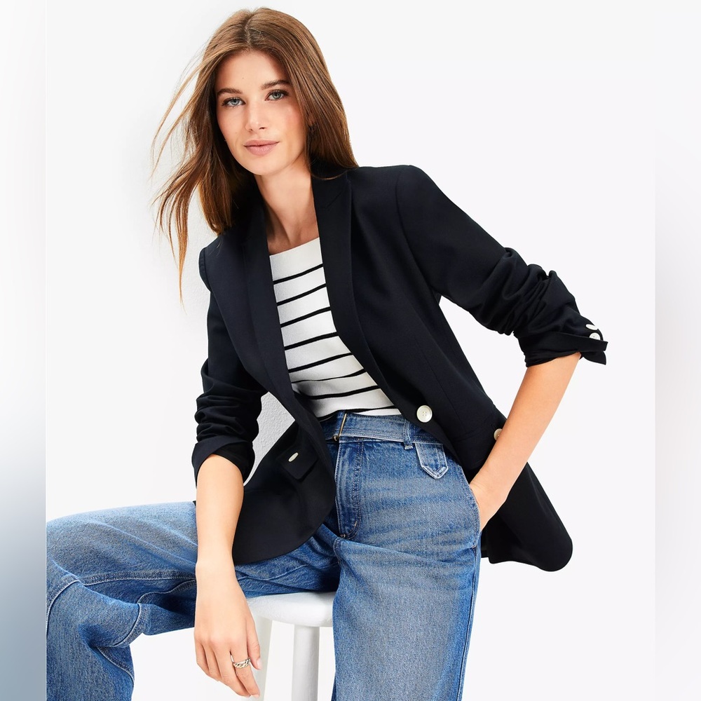 NWT Petite Pique Mariner Blazer in Black